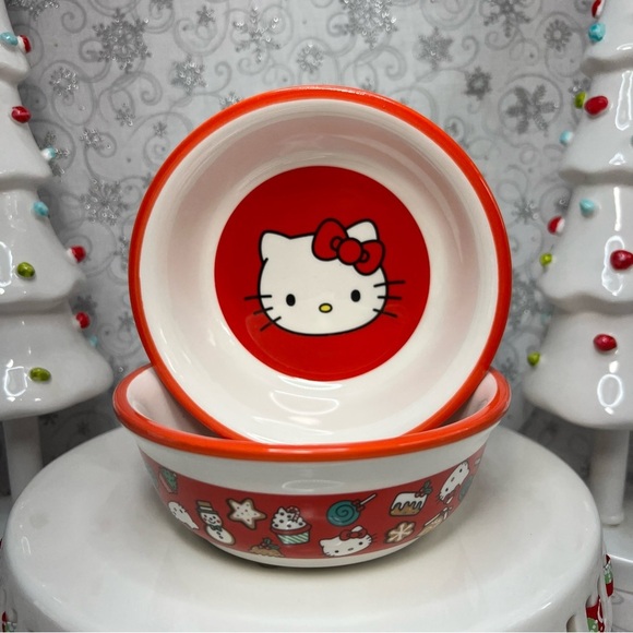 Sanrio Hello Kitty Christmas Ceramic Sweet Treats Pet Food Bowls - Set Of 2 - Picture 1 of 12